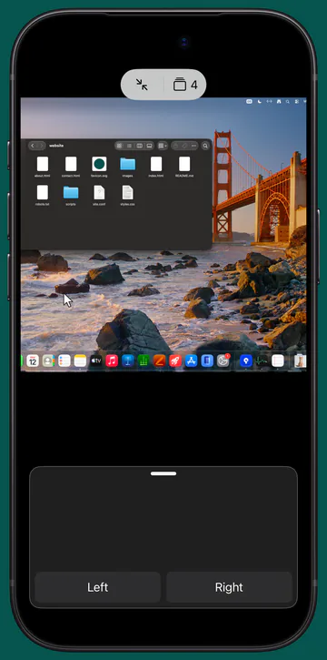 A Mac's whole desktop on iPhone, with a trackpad area below it.